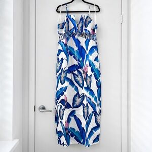 NWOT Farm Rio Off-White Blue Foliage Maxi Dress XL